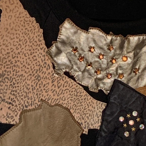 Vtg Alexis krieghoff patchwork top leathers, suedes Rhinestones, brass studs - Picture 9 of 12